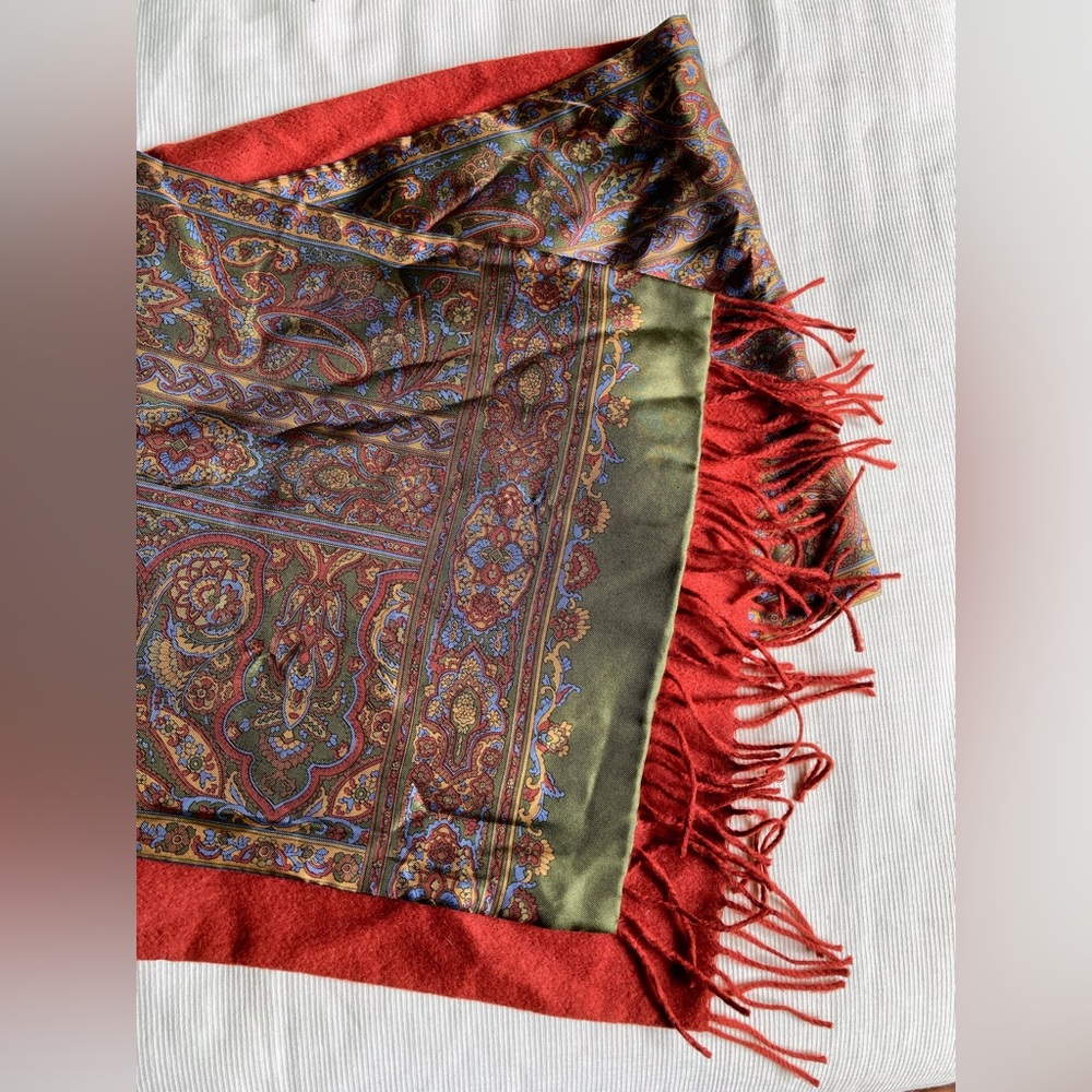 PIERRE BALMAIN Vintage Scarf in Maroon/Multicolor Paisley, VGUC - Picture 9 of 16